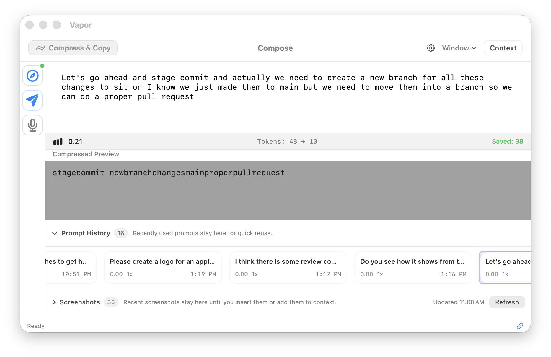 Prompt compression with token counts
