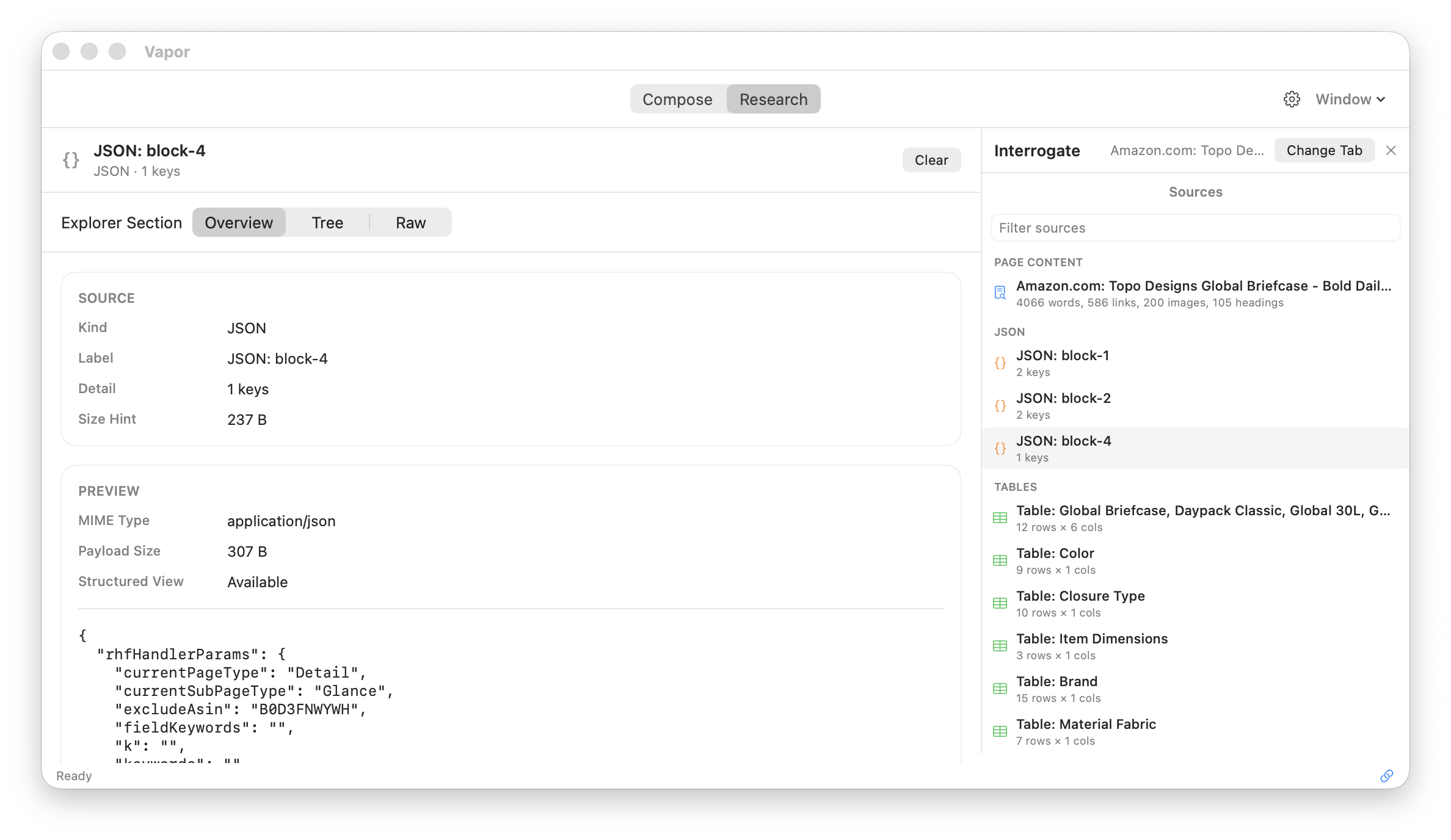 Research interrogation showing discovered browser sources