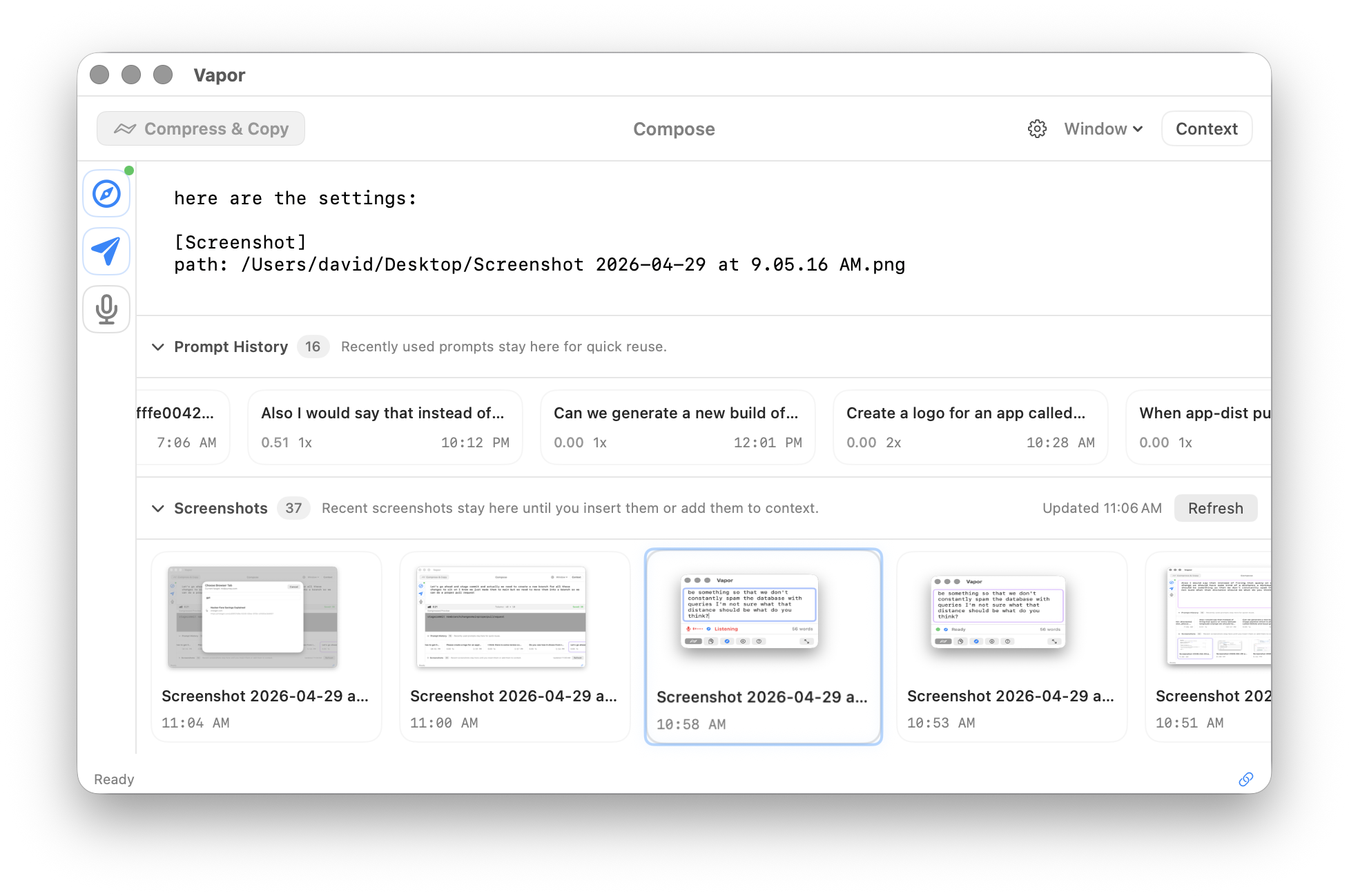Screenshot shelf with detected screenshots