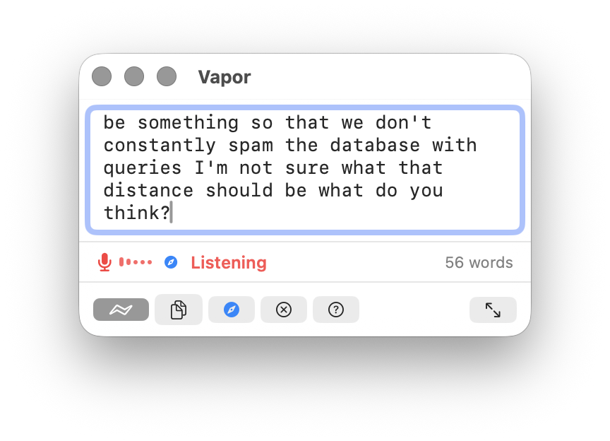 Voice dictation with live transcript in editor